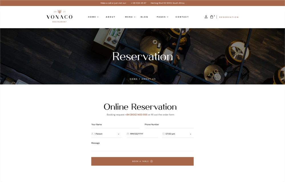 Reservation Page
